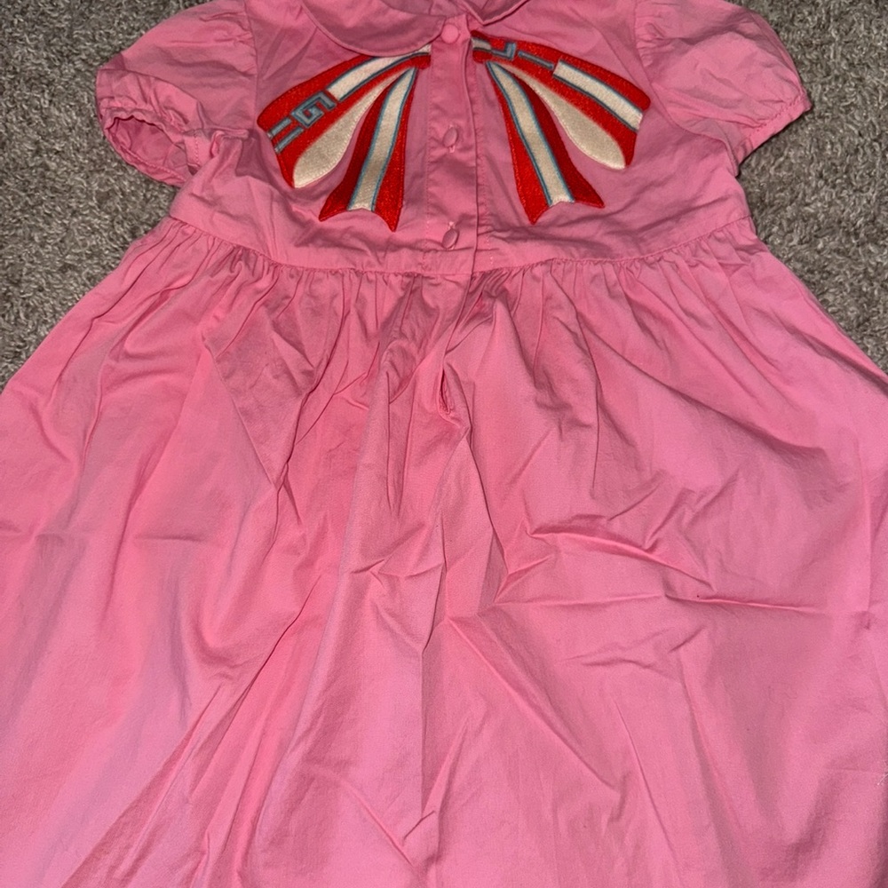 Gucci Pink Kids Formal Dress with Red and Gold Accents